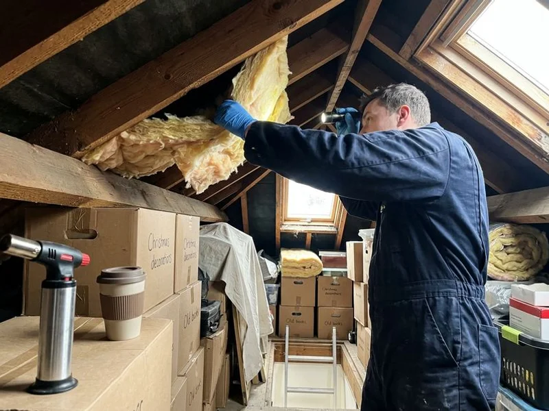 Technician checking loft eaves for mouse nesting in a Surbiton home